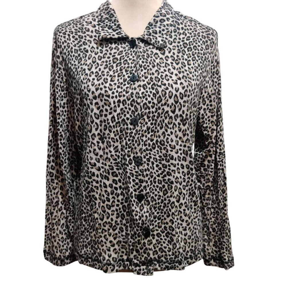 Vintage Cervelle L Matte Silk Leopard Print Blouse Long Sleeve Button Front Top